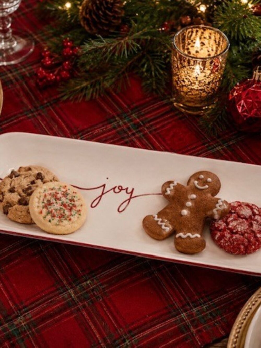 POTTERY BARN "Tahoe" Sentiment JOY Stoneware Cookie Serving Platter